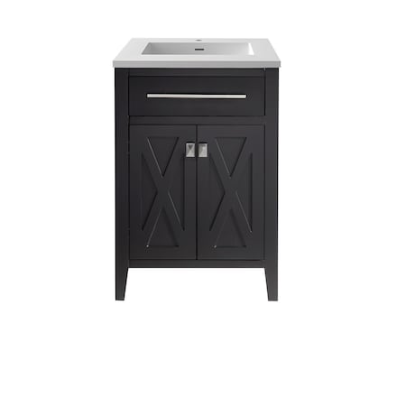 Laviva Wimbledon, 24, Esprsso Cabinet & Matte White Stone Surface Countertop 313YG319-24E-MW